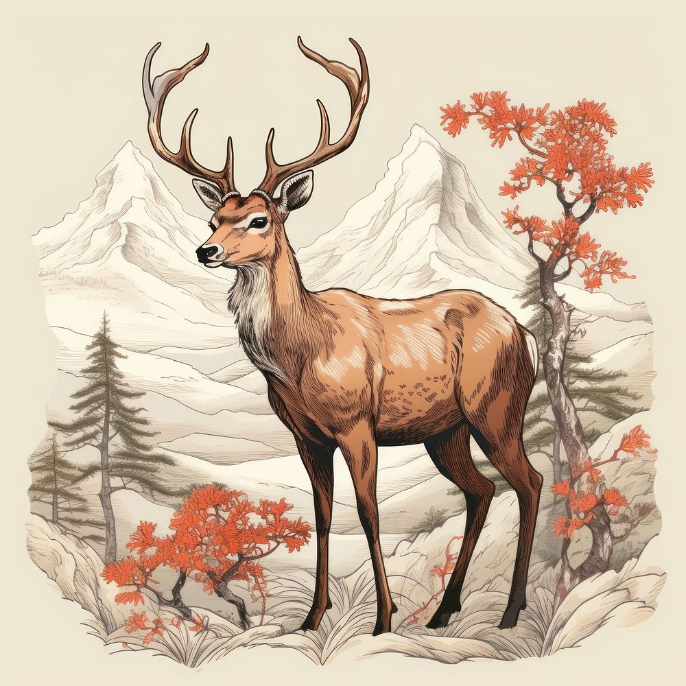 Deer wildlife animal mammal. AI generated Image by rawpixel.