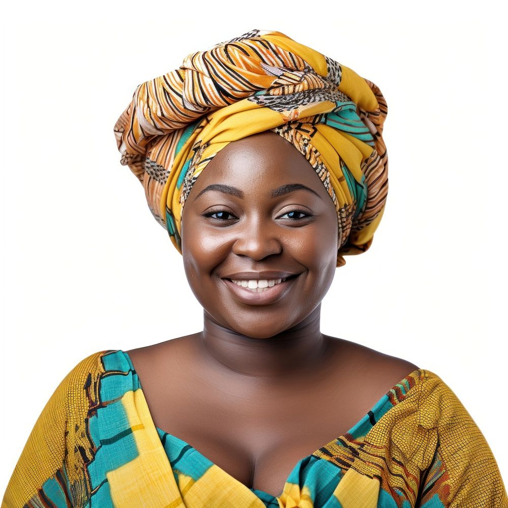 Chubby african woman portrait turban smile. AI generated Image by rawpixel.