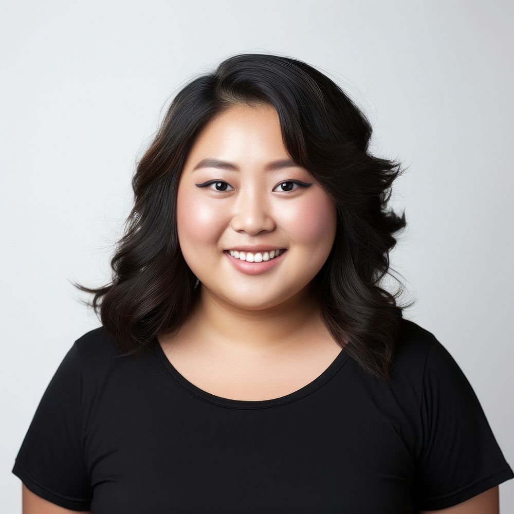 Chubby asian woman portrait adult smile. AI generated Image by rawpixel.