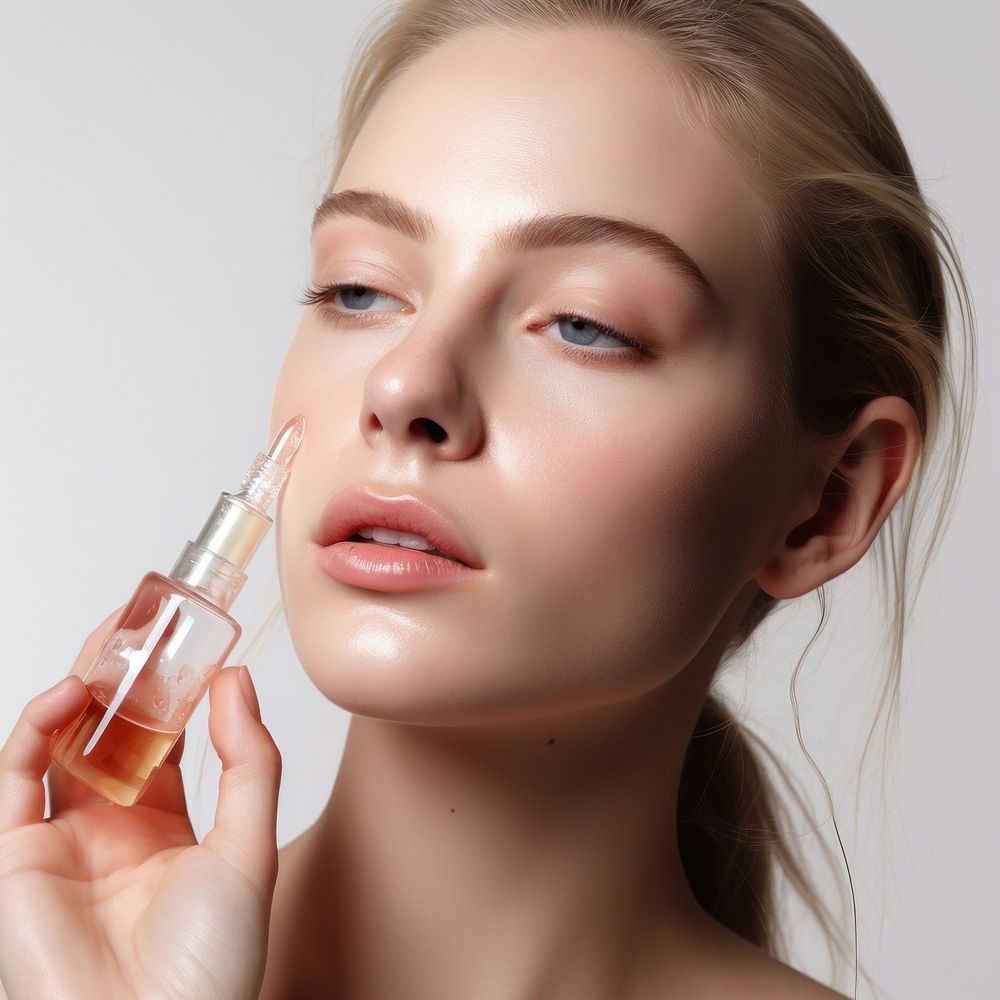 Woman drop serum cosmetics lipstick portrait. AI generated Image by rawpixel.