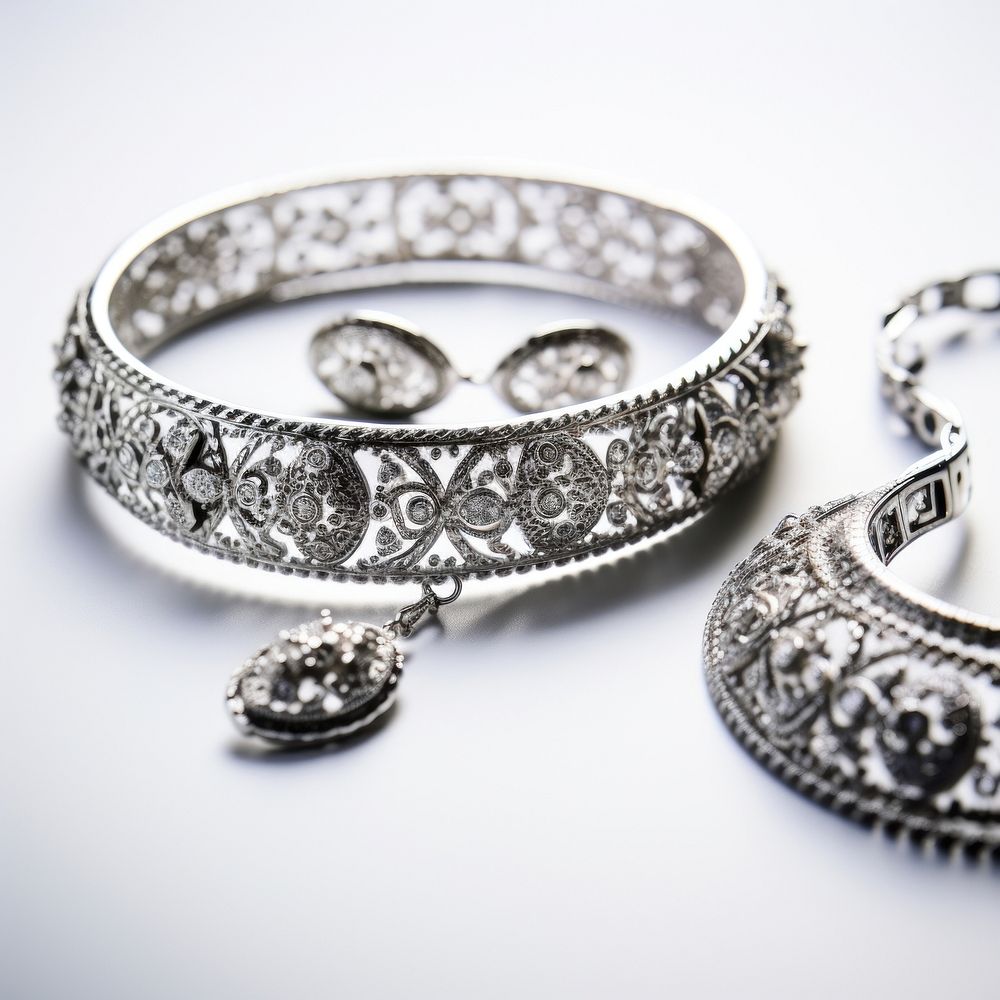 Silver jewellery bracelet jewelry diamond. AI generated Image by rawpixel.