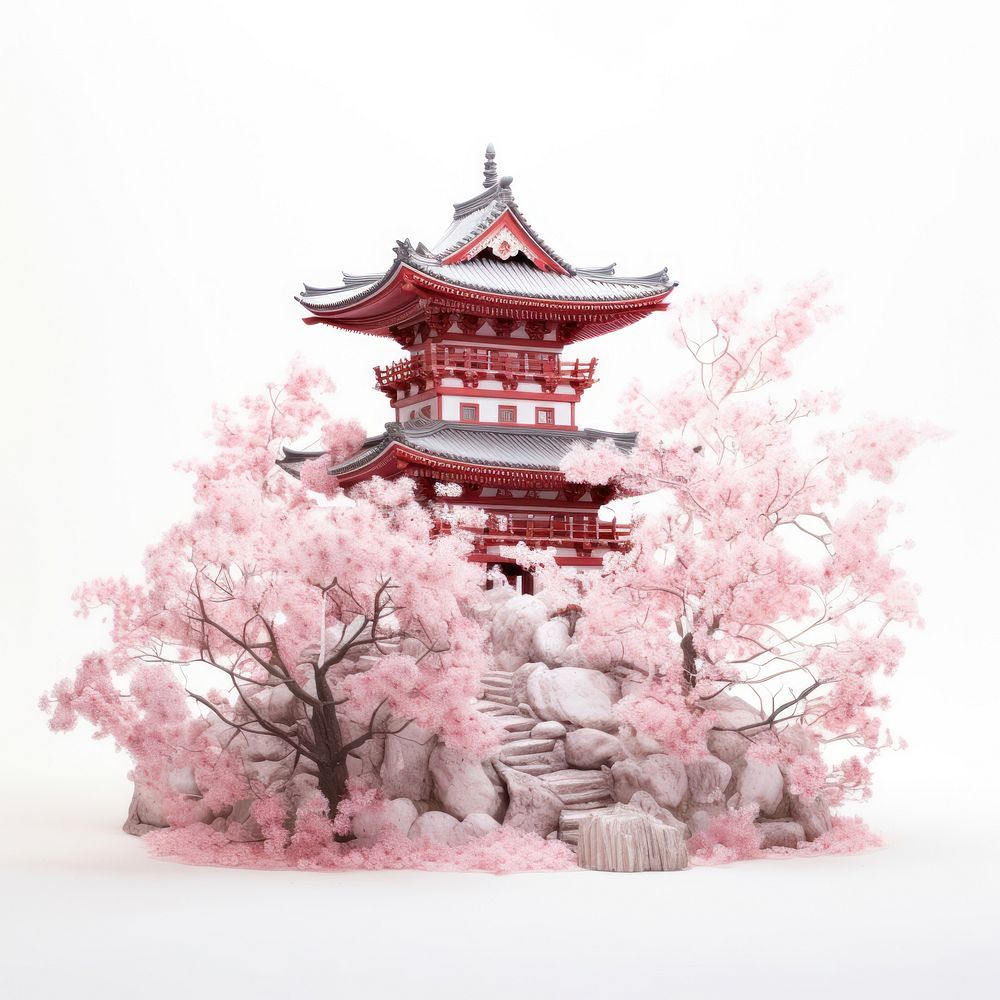 Temple architecture building blossom. AI generated Image by rawpixel.