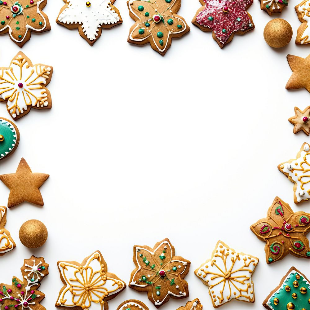Christmas border cookies gingerbread dessert food. AI generated Image by rawpixel.