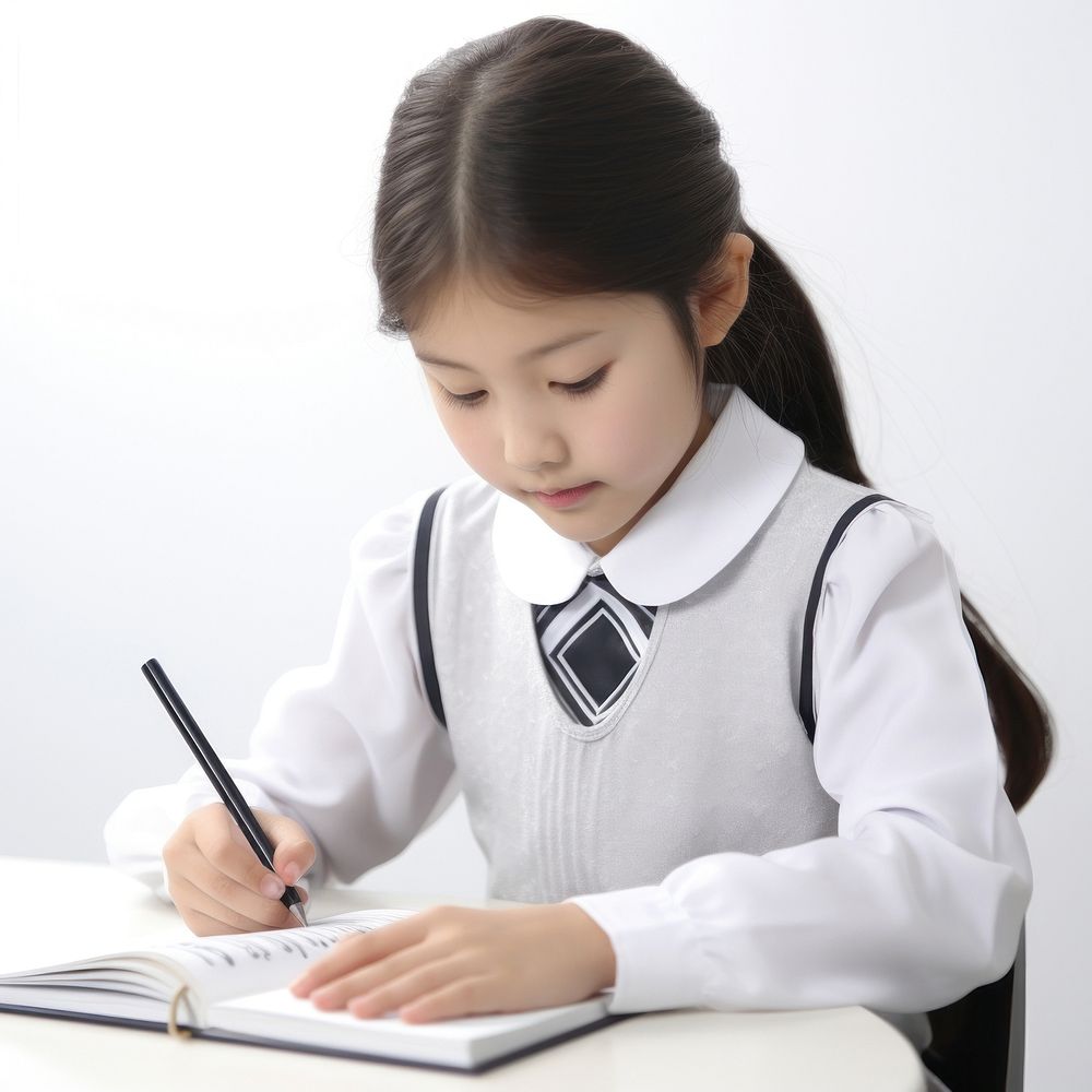 Writing student reading girl. 