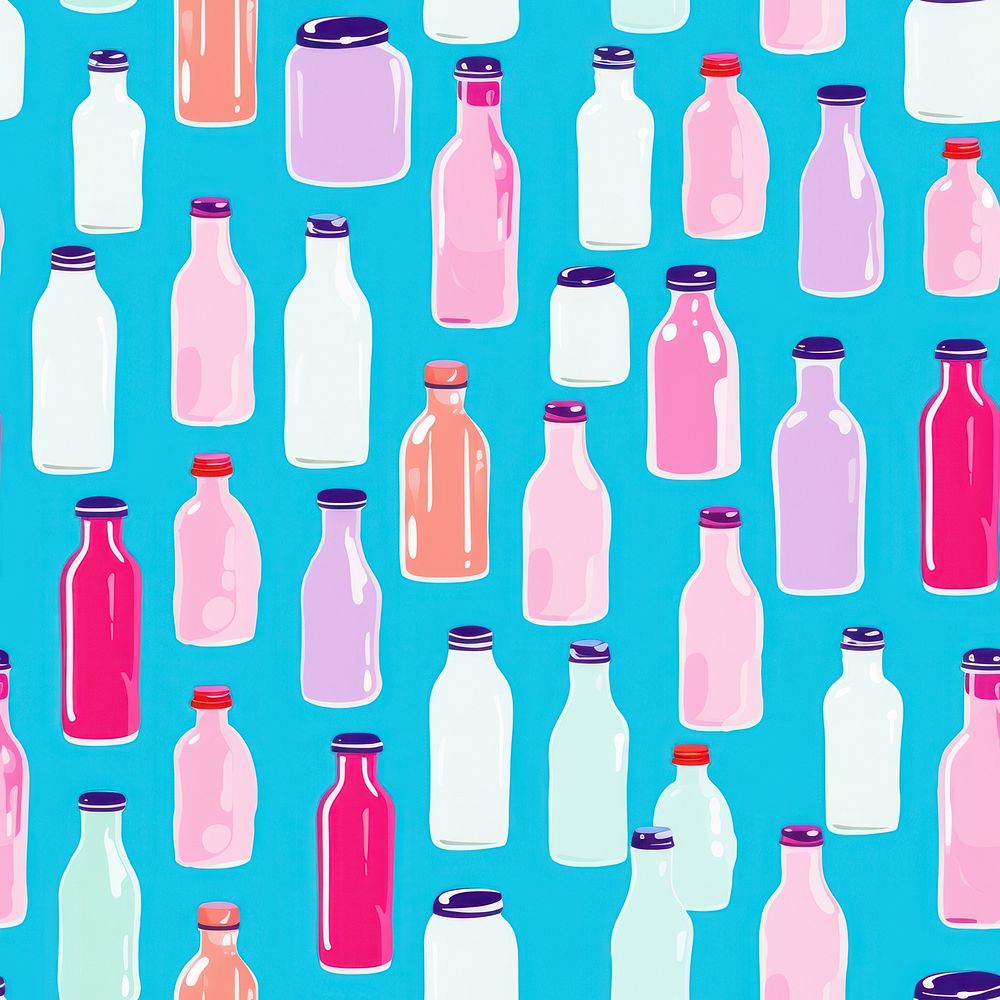Milk bottles backgrounds pattern refrigerator. AI generated Image by rawpixel.