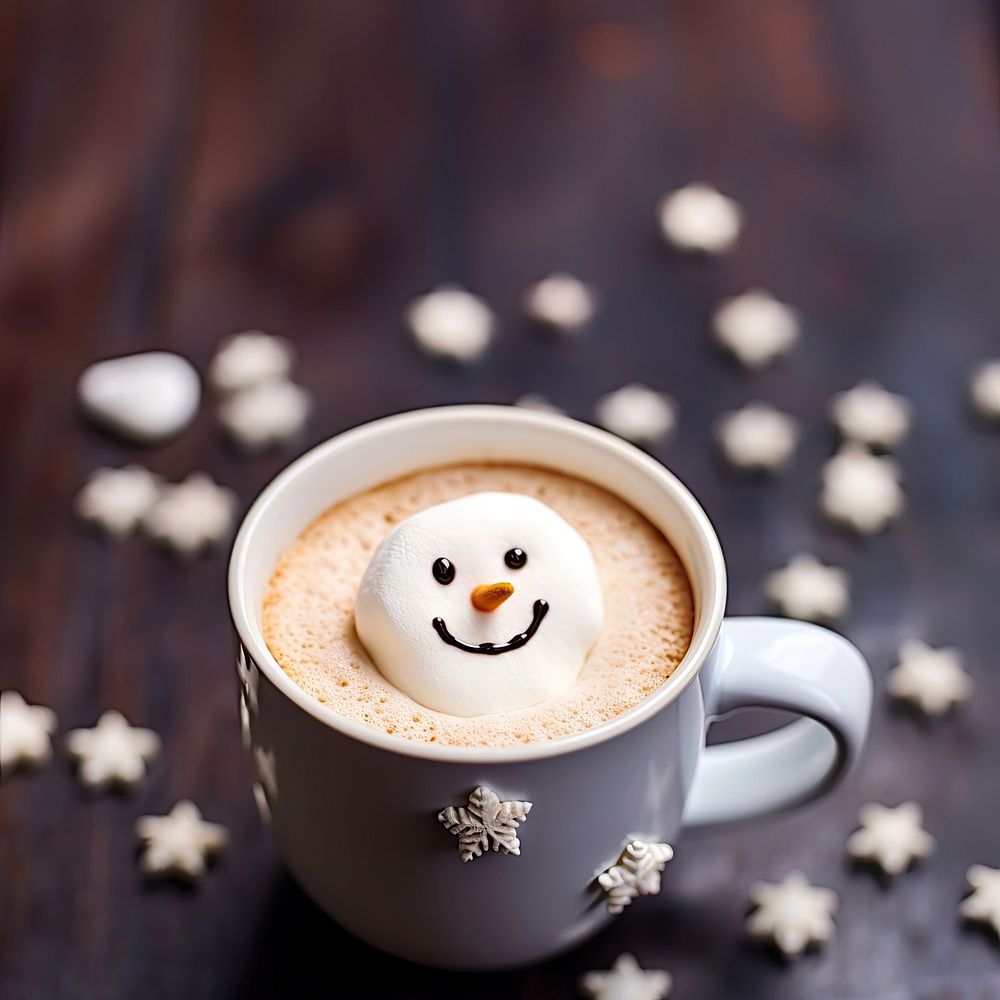 Snowman marshmallow mug christmas coffee. AI generated Image by rawpixel.