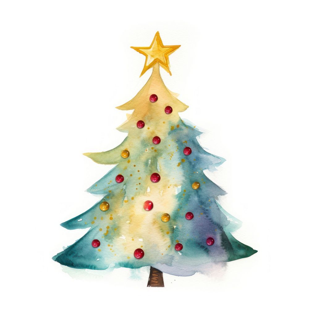 Watercolor christmas tree illuminated celebration decoration. AI generated Image by rawpixel.