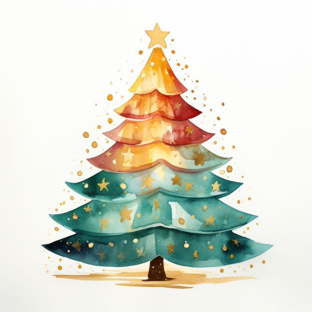 Watercolor christmas tree anticipation illuminated celebration. AI generated Image by rawpixel.