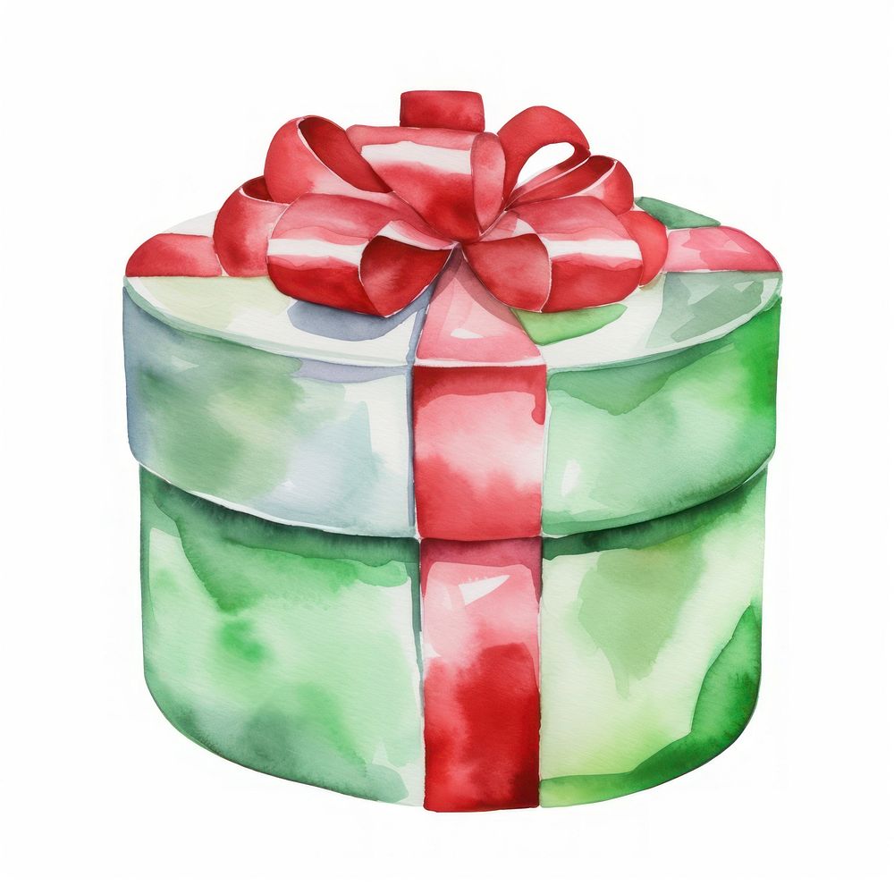 Round gift box green red white background. AI generated Image by rawpixel.