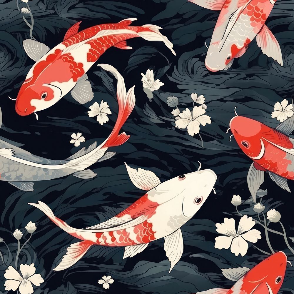Koi fish animal backgrounds pattern. AI generated Image by rawpixel.