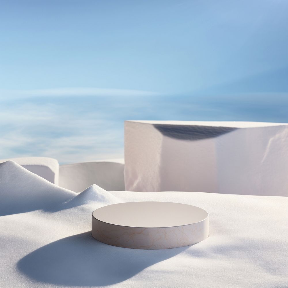 Round stone slab outdoors nature snow. AI generated Image by rawpixel.