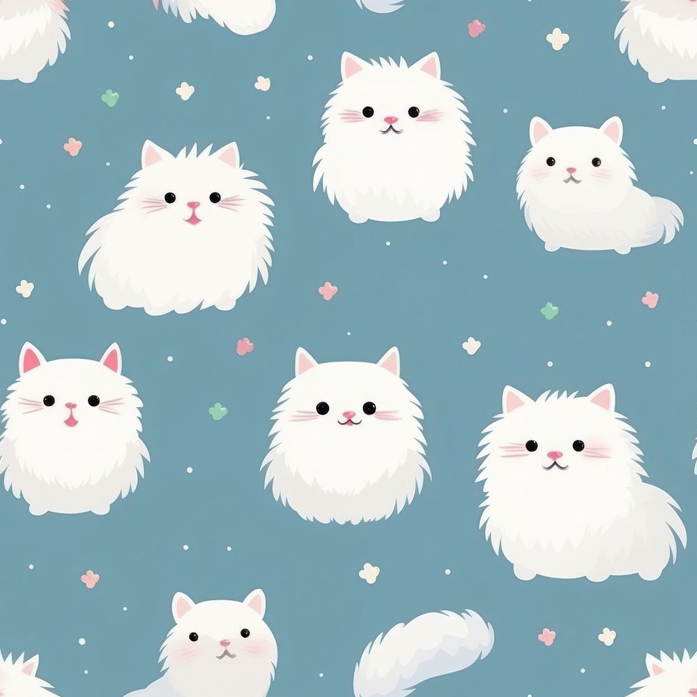 White persian cat pattern backgrounds cartoon. AI generated Image by rawpixel.