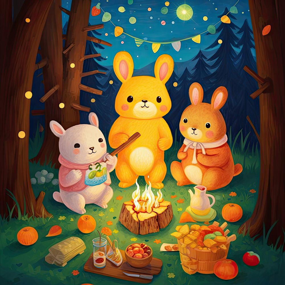 Campfire cartoon eating representation. AI generated Image by rawpixel.