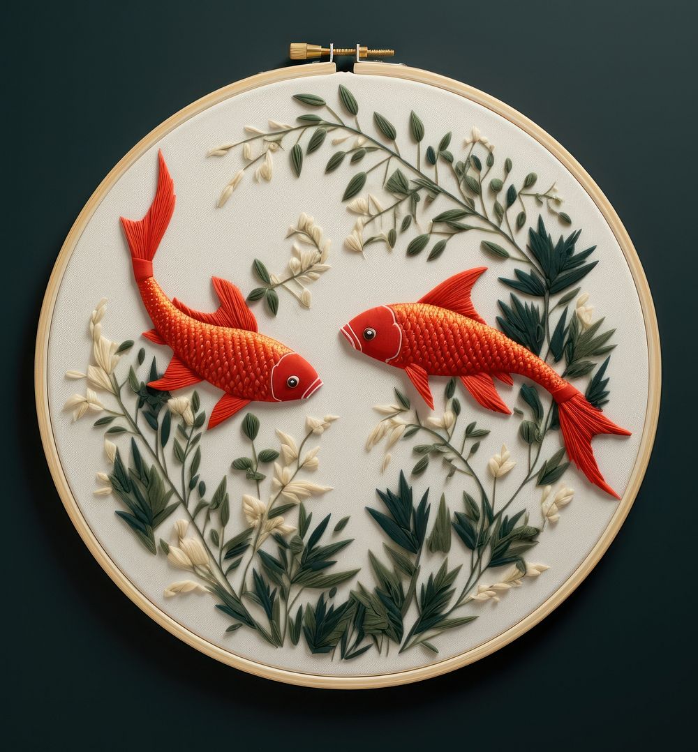 Embroidery animal fish red. AI generated Image by rawpixel.