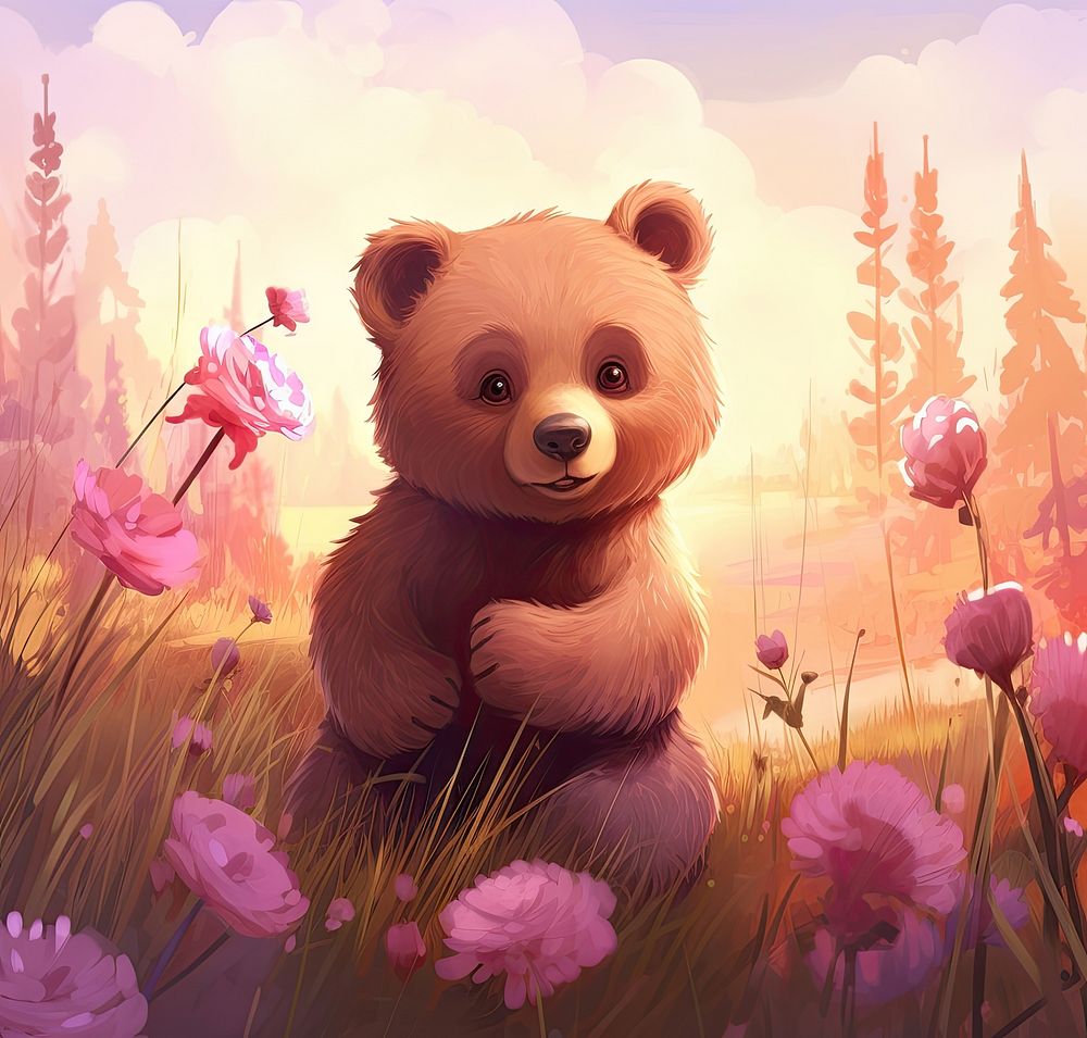 Flower bear outdoors mammal. AI generated Image by rawpixel.
