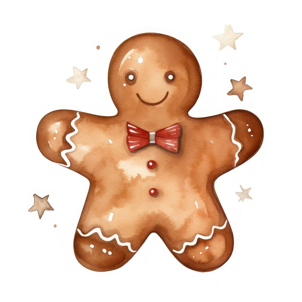 Gingerbread man, Christmas watercolor illustration