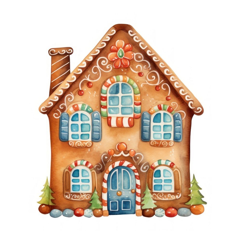 Gingerbread house, Christmas watercolor  illustration