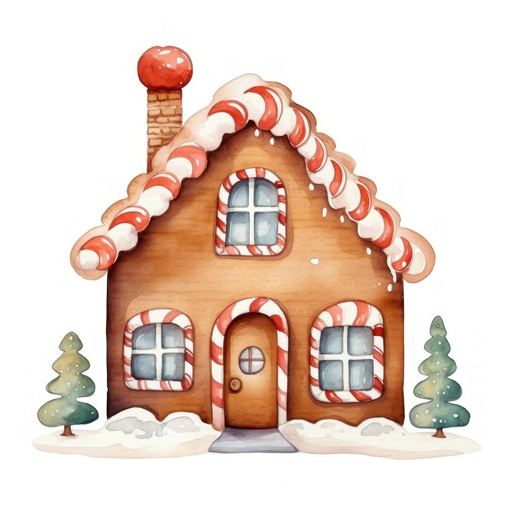 Gingerbread house, Christmas watercolor  illustration