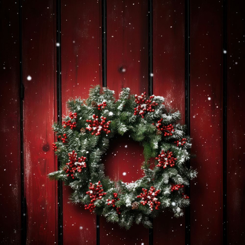 Christmas wreath red illuminated celebration. AI generated Image by rawpixel.