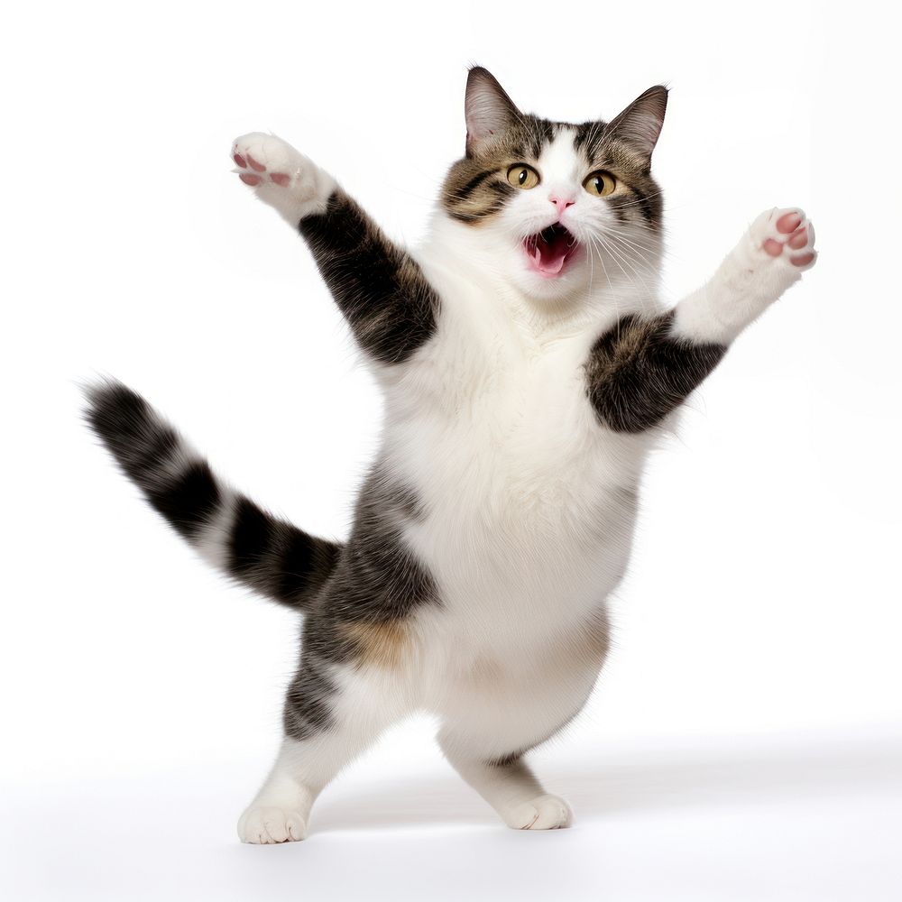 Happy smiling dancing cat mammal animal kitten. AI generated Image by rawpixel.