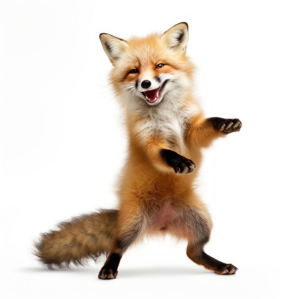Happy smiling dancing fox wildlife mammal animal. AI generated Image by rawpixel.