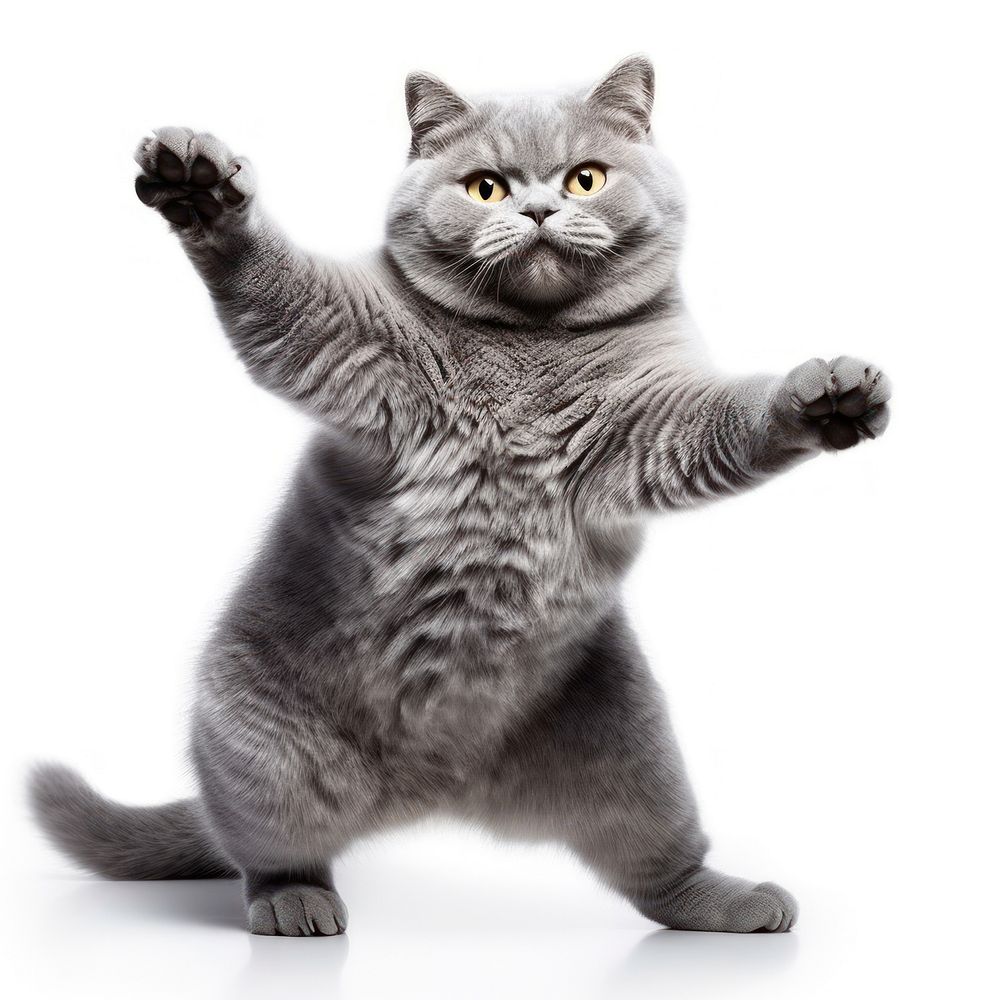 Happy smiling dancing grey cat mammal animal kitten. AI generated Image by rawpixel.