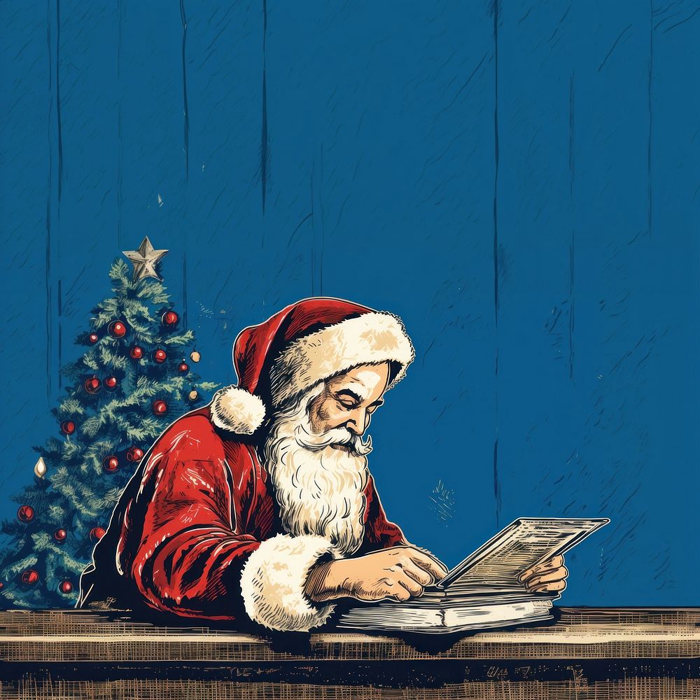 Santa Claus using a tablet christmas drawing paper. AI generated Image by rawpixel.