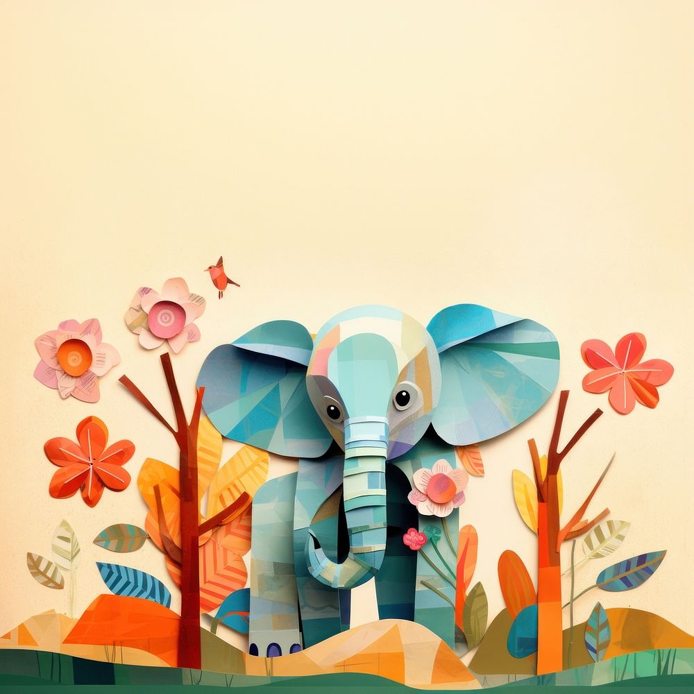 Wild elephant, animal paper craft illustration