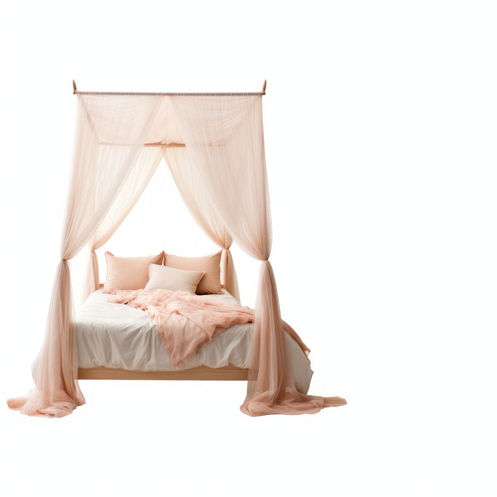 Bed canopy furniture bedroom white background. AI generated Image by rawpixel.