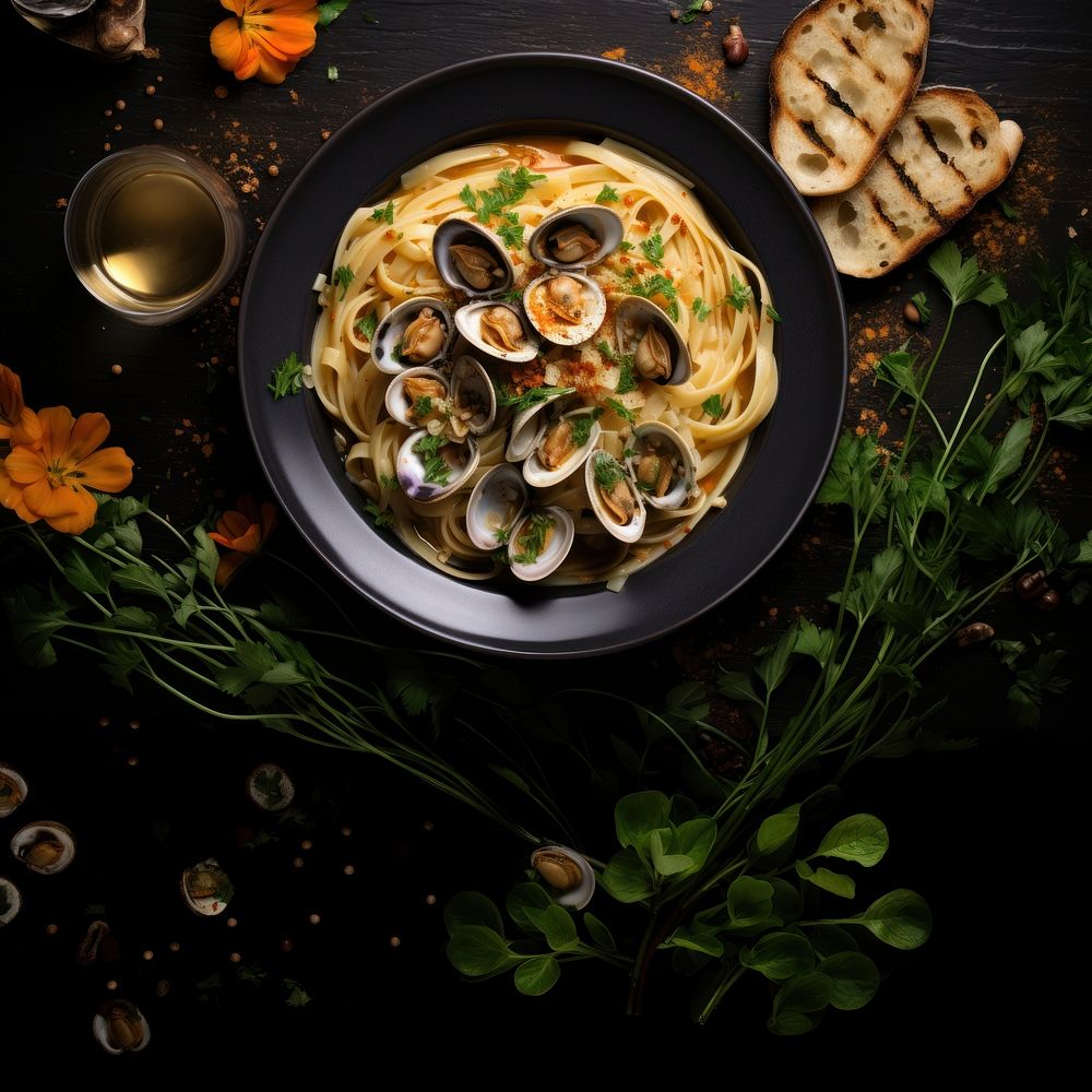 Pasta white wine sauce food dish clam. AI generated Image by rawpixel.