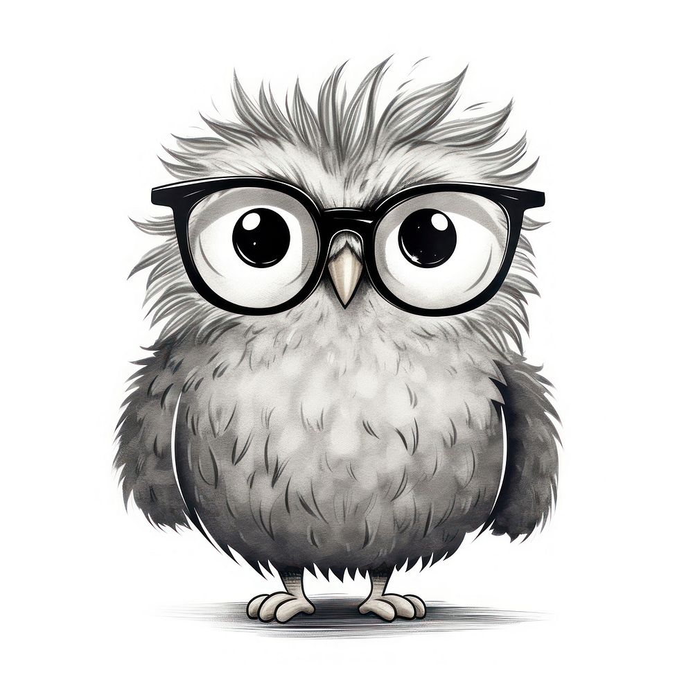 Owl wearing glasses animal drawing sketch. AI generated Image by rawpixel.