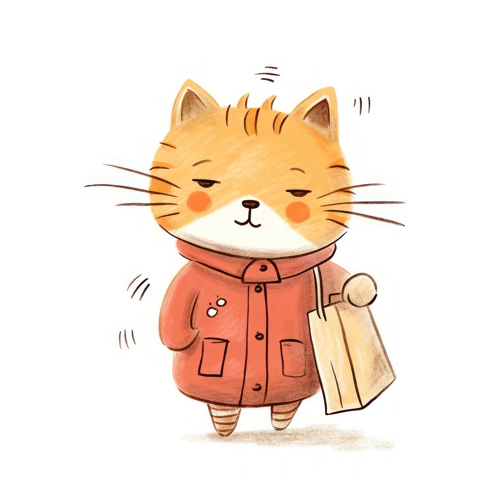 Orange cat carrying shopping bags animal drawing mammal. AI generated Image by rawpixel.