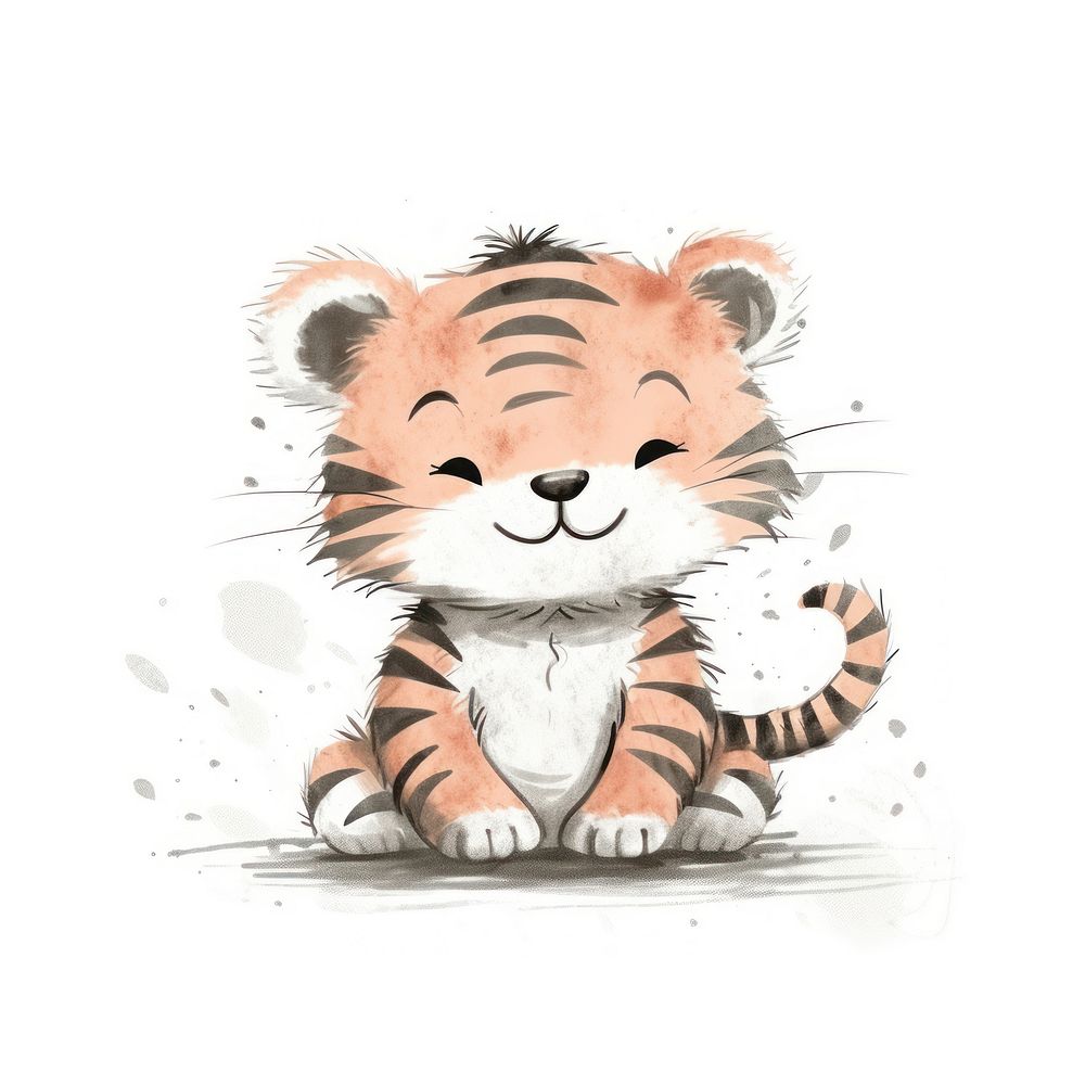 Baby tiger animal drawing mammal. AI generated Image by rawpixel.