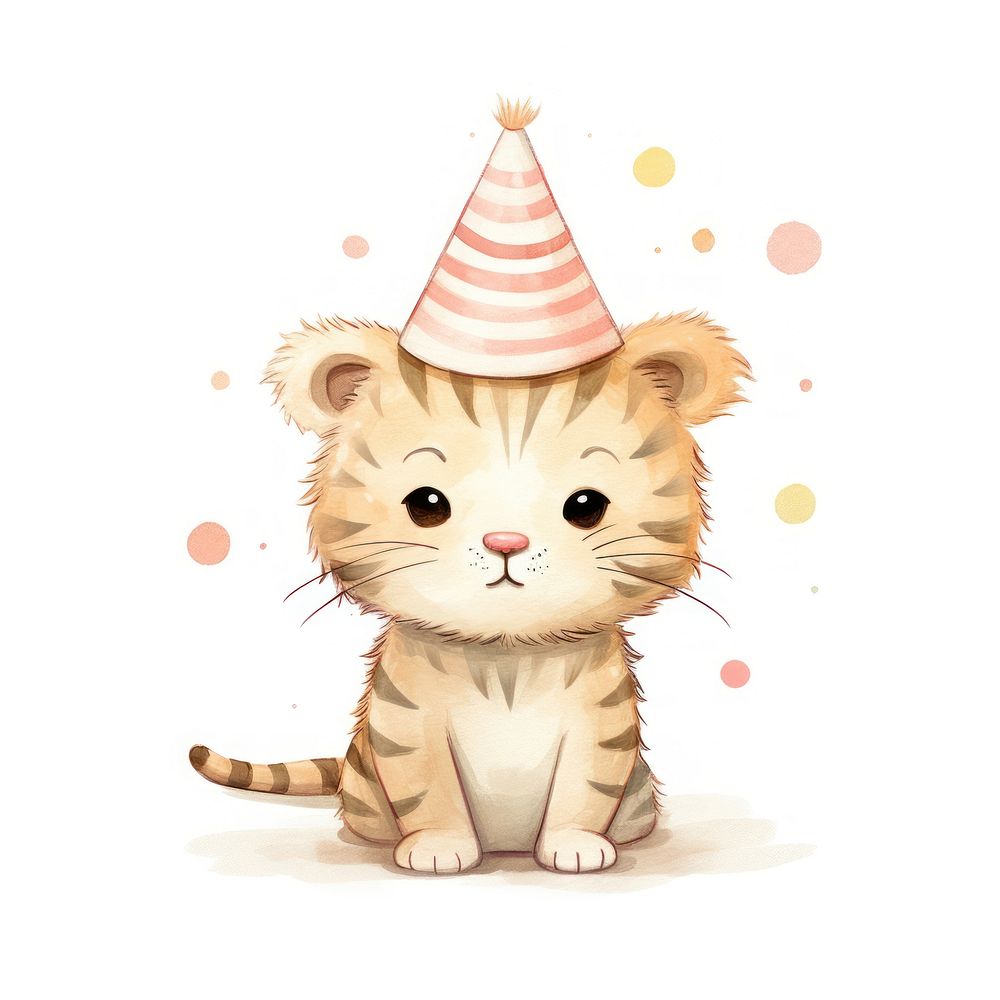 Baby tiger wearing party hat animal mammal cute. AI generated Image by rawpixel.