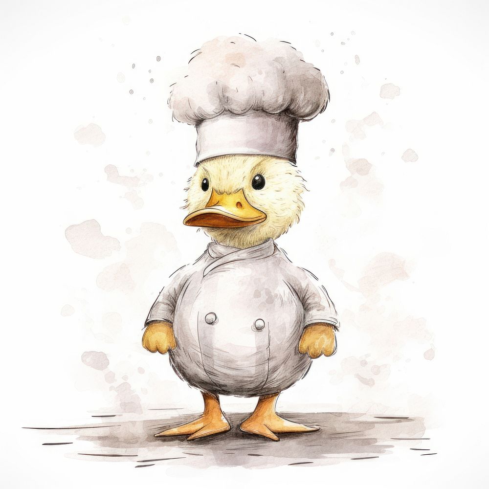 Duck wearing chef hat drawing sketch animal. AI generated Image by rawpixel.
