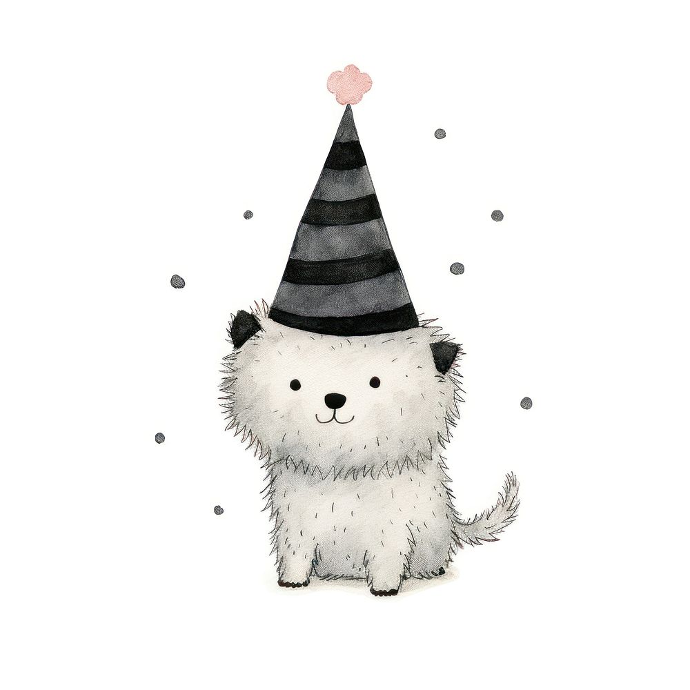 Dog wearing party hat drawing animal sketch. AI generated Image by rawpixel.