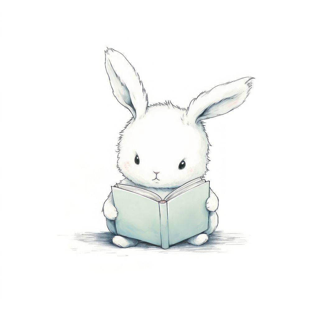 Rabbit reading book animal drawing mammal. AI generated Image by rawpixel.