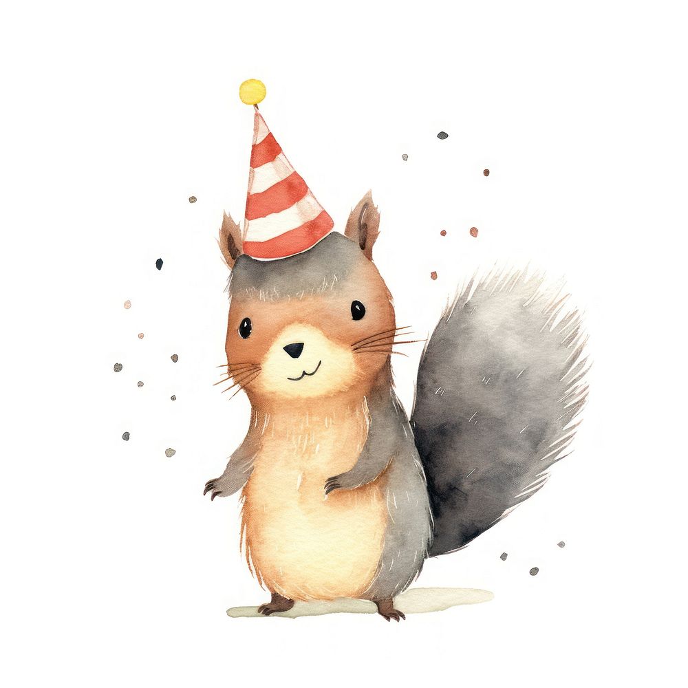 Squirrel wearing party hat animal mammal rodent. AI generated Image by rawpixel.