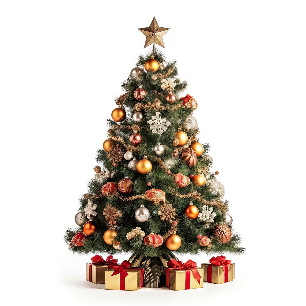 Decorated Christmas tree christmas plant white background. AI generated Image by rawpixel.