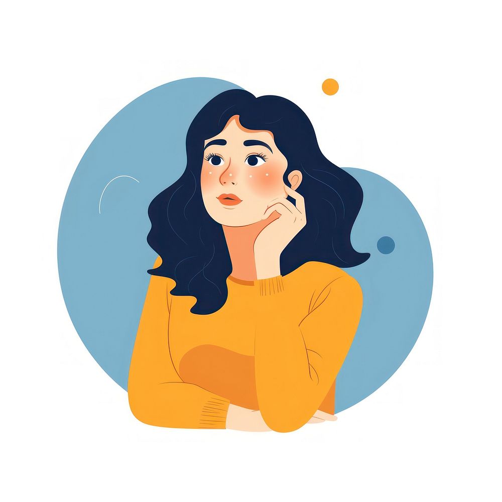 A woman thinking pose portrait cartoon adult. AI generated Image by rawpixel.