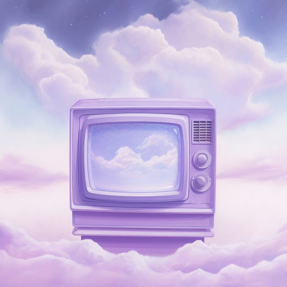 A pastel purple TV television cloud space. AI generated Image by rawpixel.