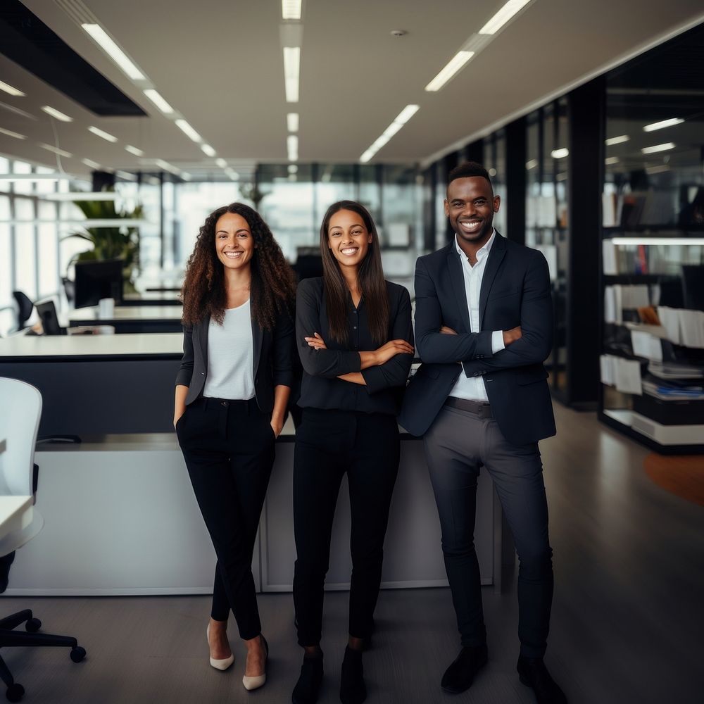 4 people business team smiling office adult. AI generated Image by rawpixel.