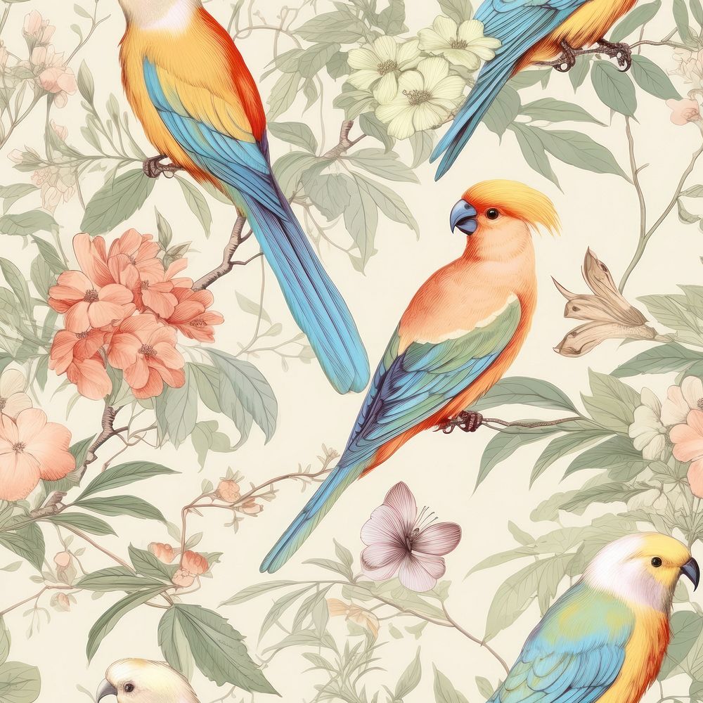 Birds backgrounds pattern parrot. AI generated Image by rawpixel.