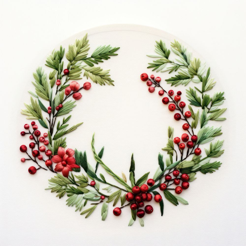 A Christmas wreath embroidery christmas art celebration. AI generated Image by rawpixel.