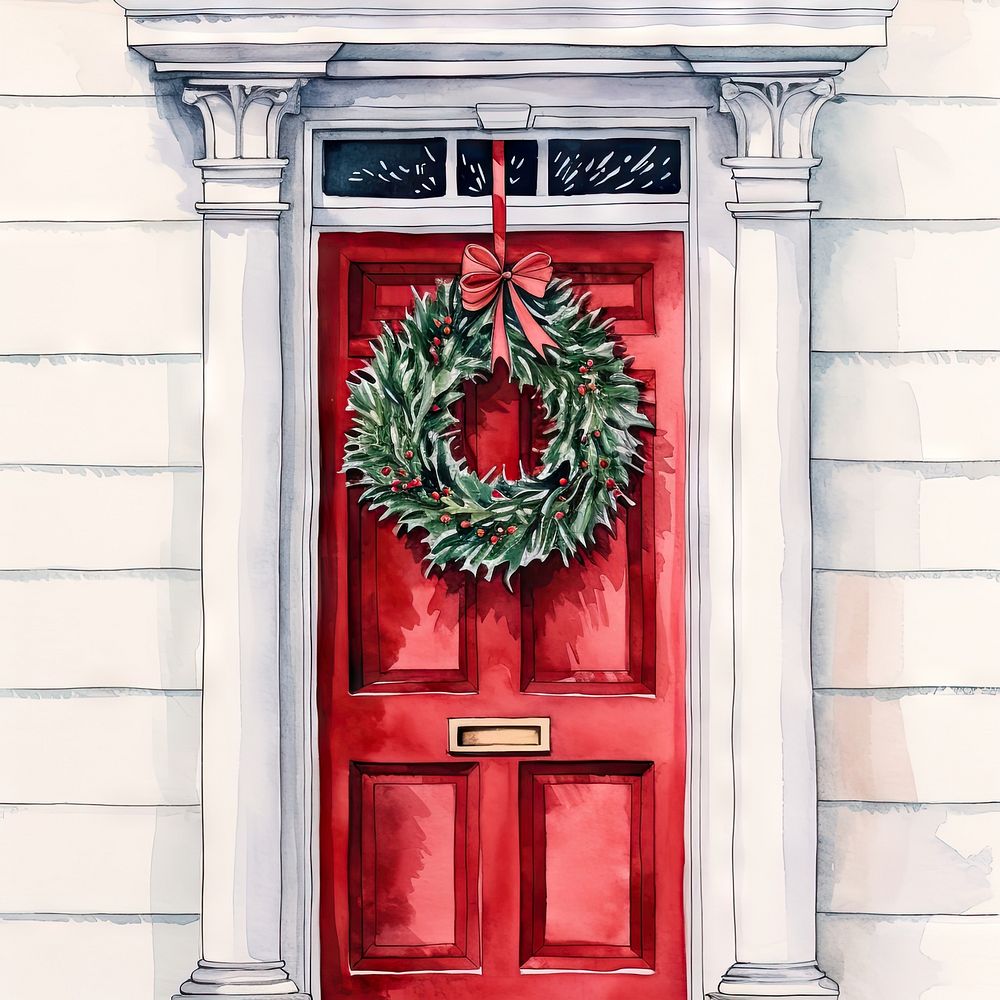 Christmas wreath house door red. AI generated Image by rawpixel.