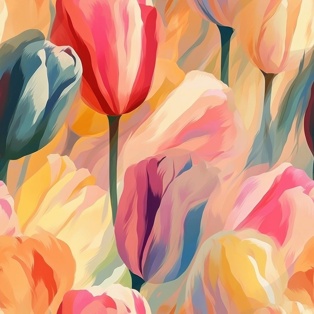 Cute tulip art painting pattern. 