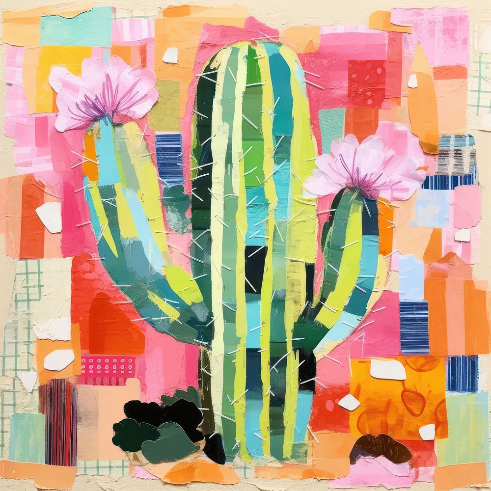 Chin Cactus collage cactus art. AI generated Image by rawpixel.