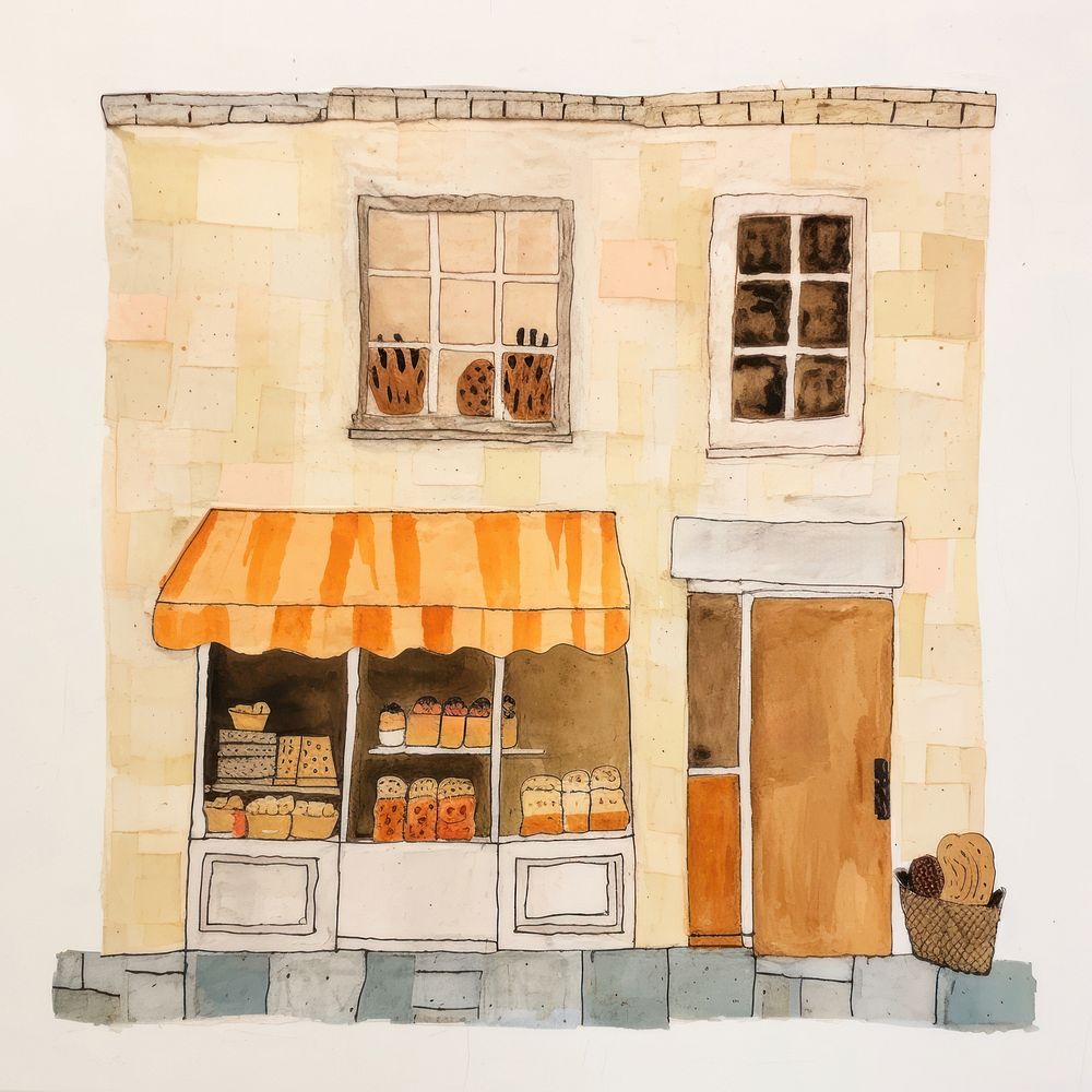 Bakery shop architecture building painting. AI generated Image by rawpixel.