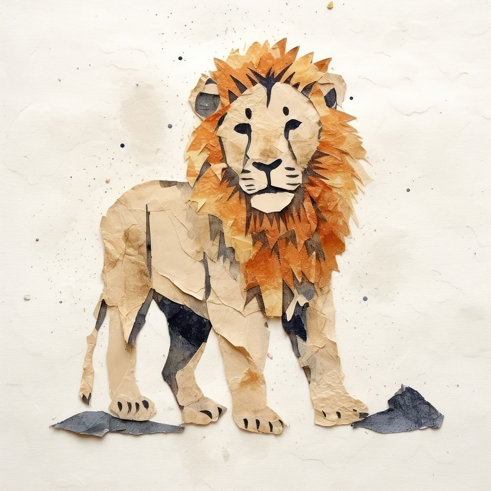 Retro lion wildlife painting animal. AI generated Image by rawpixel.