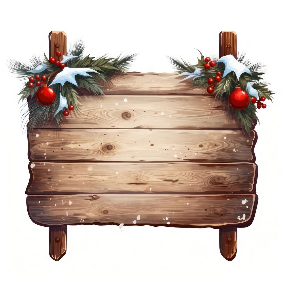 Christmas wooden signboad christmas plant white background. AI generated Image by rawpixel.